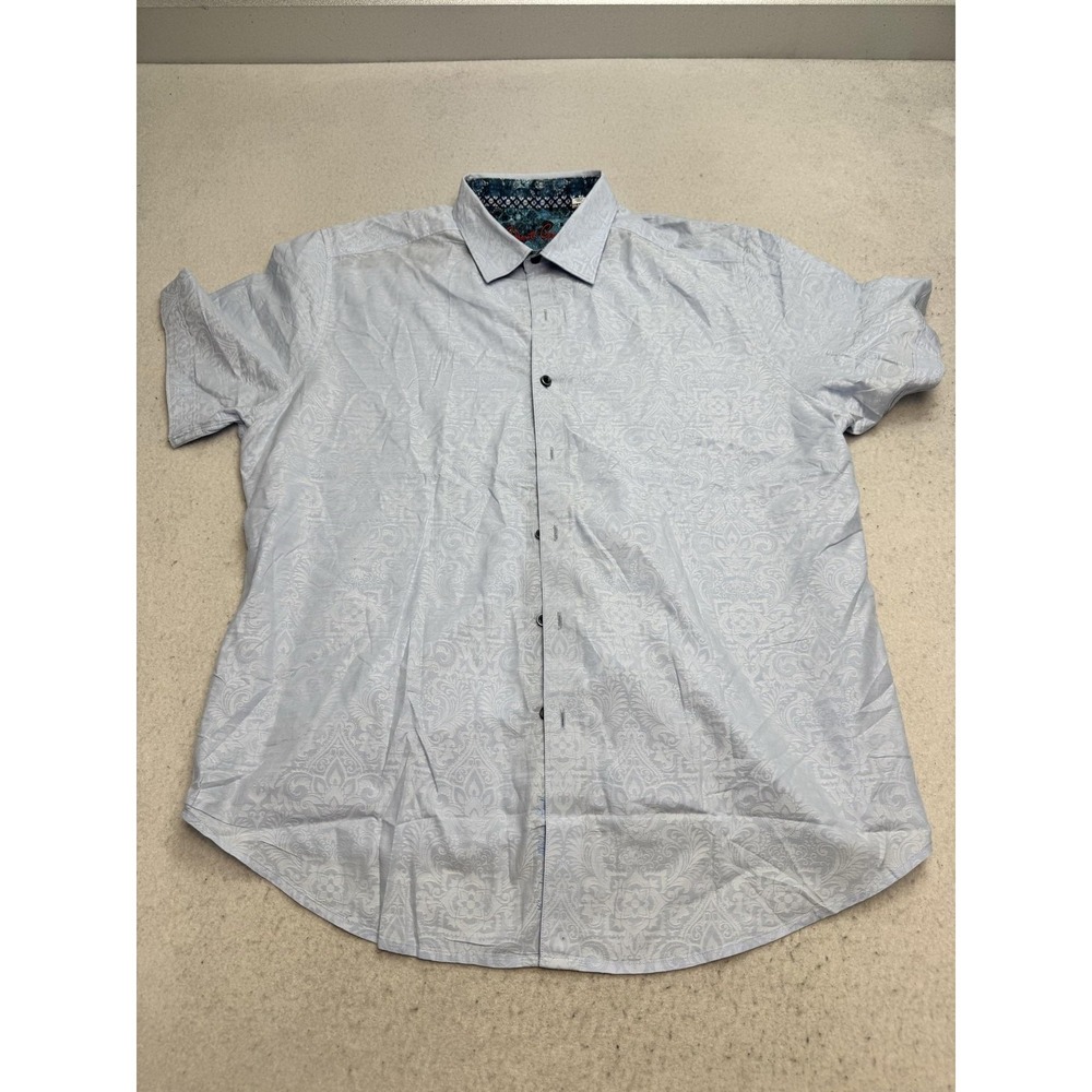 Robert Graham Shirt Mens XL Light Blue Paisley Short Sleeve Button Up Casual